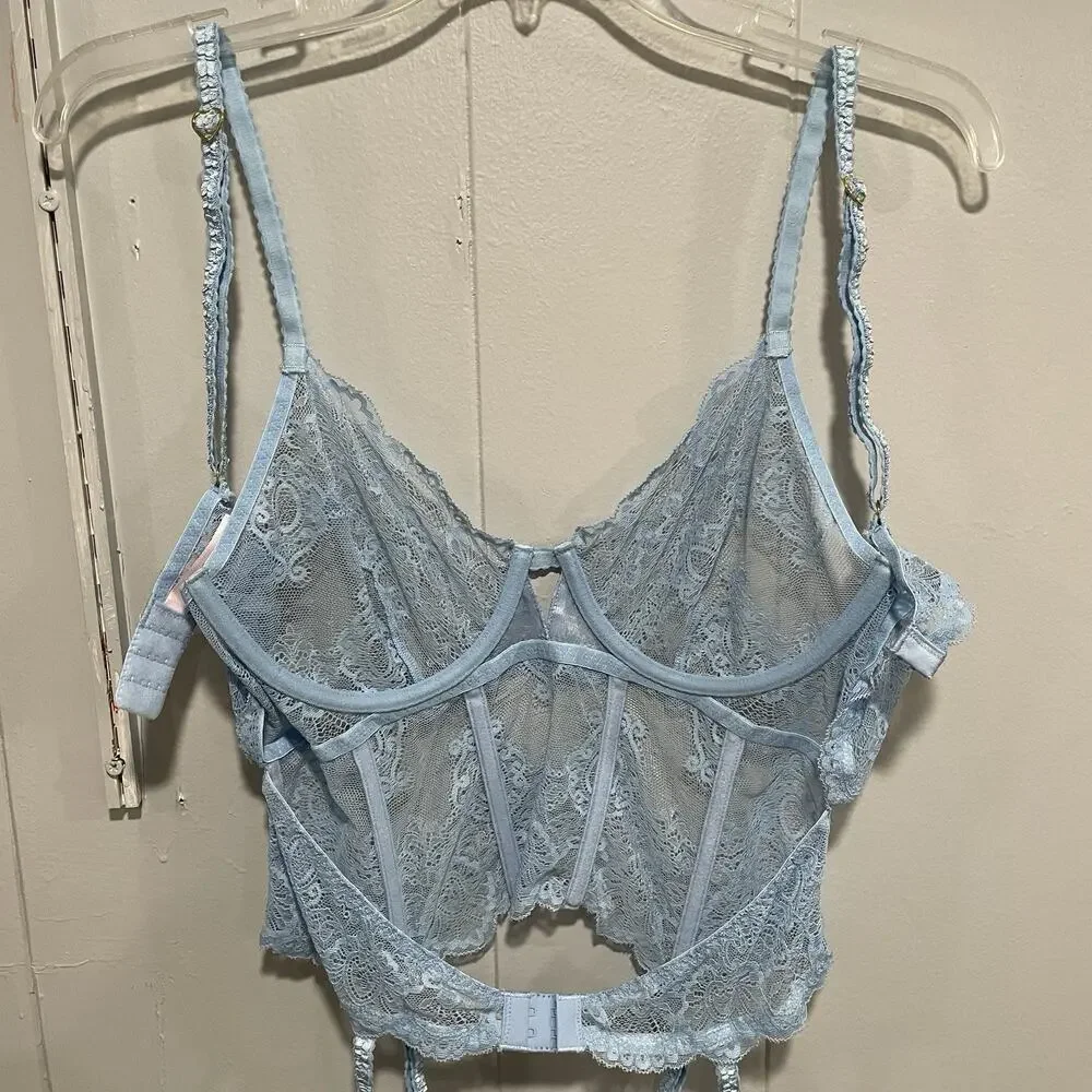 Voight by Valentina Made in Heaven Angelic Bra Bustier Garter Lingerie XL Blue